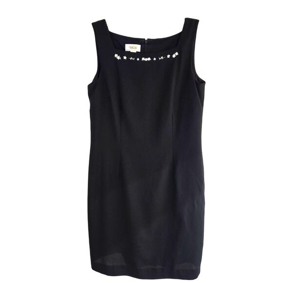 Talbots Women's Dress 10 Black Sleeveless Embordered Flowers Miss Size Medium M - Picture 2 of 9